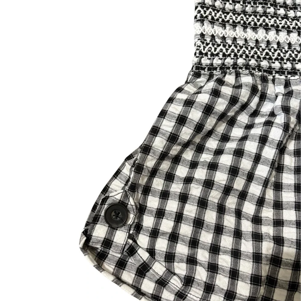 Rewash Brand Womens Gingham Smocked‎ High Waist Shorts Black White Retro Boho XS